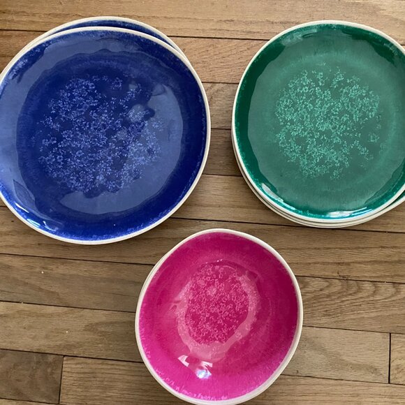 Anthropologie DAKOTA Melamine 9pc Blue Green Pink Plates & Bowls Set - NEW - Picture 4 of 4